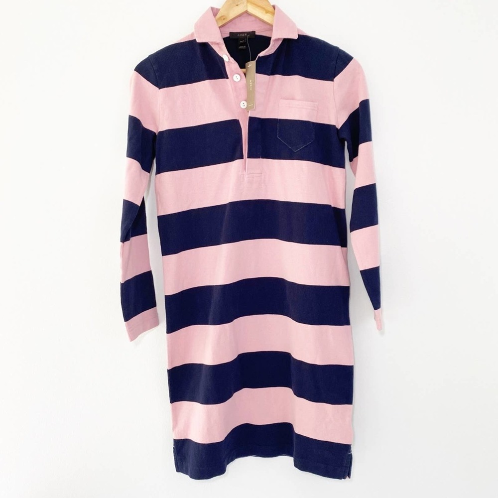 J. Crew Rugby Shirt Dress Pink/Blue Stripe NWT